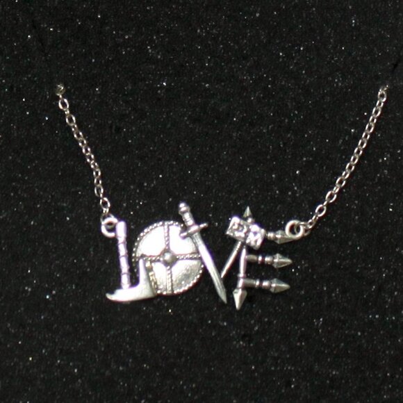 Shine On Jewelry - NWT Sterling Silver 925 Viking Weapon LOVE Necklace 21" Inches